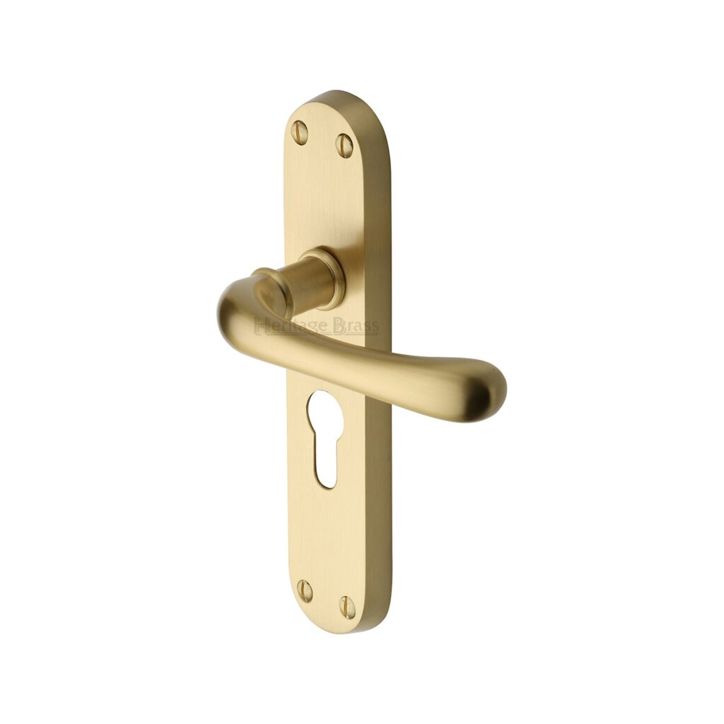 Heritage Brass Multi-Point Door Handle Lever Lock Gio LH Design Satin Brass Finish 1