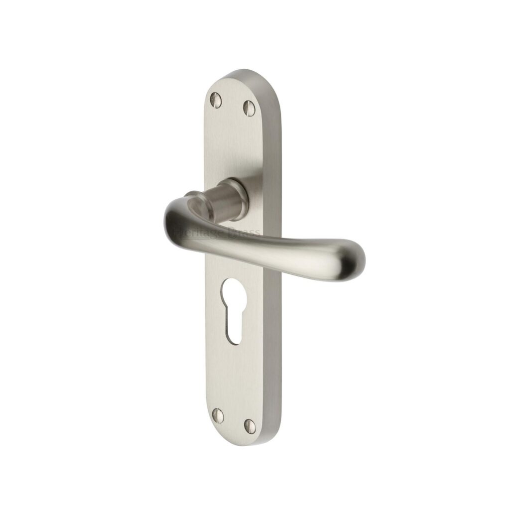 Heritage Brass Multi-Point Door Handle Lever Lock Gio LH Design Satin Nickel Finish 1