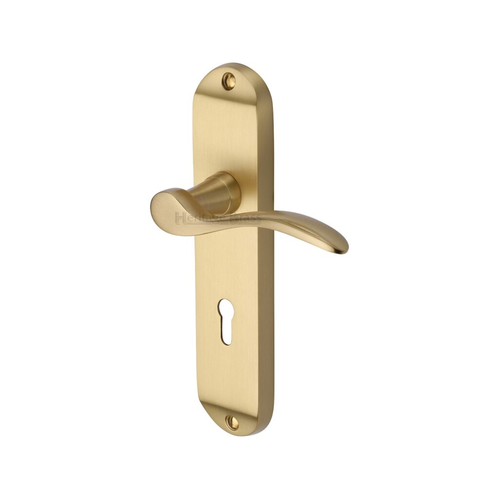 Heritage Brass Multi-Point Door Handle Lever Lock Gio RH Design Satin Brass Finish 1