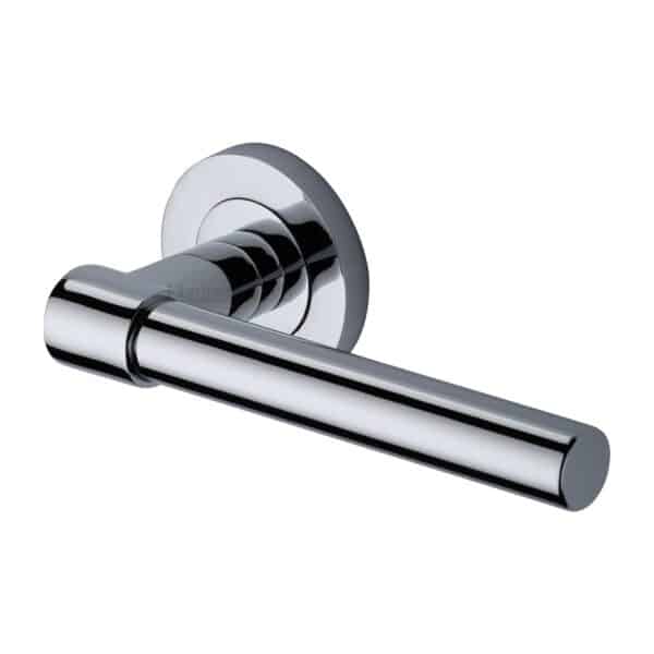 Sorrento Door Handle Lever Latch on Round Rose Lorenz Design Satin Chrome Finish 1