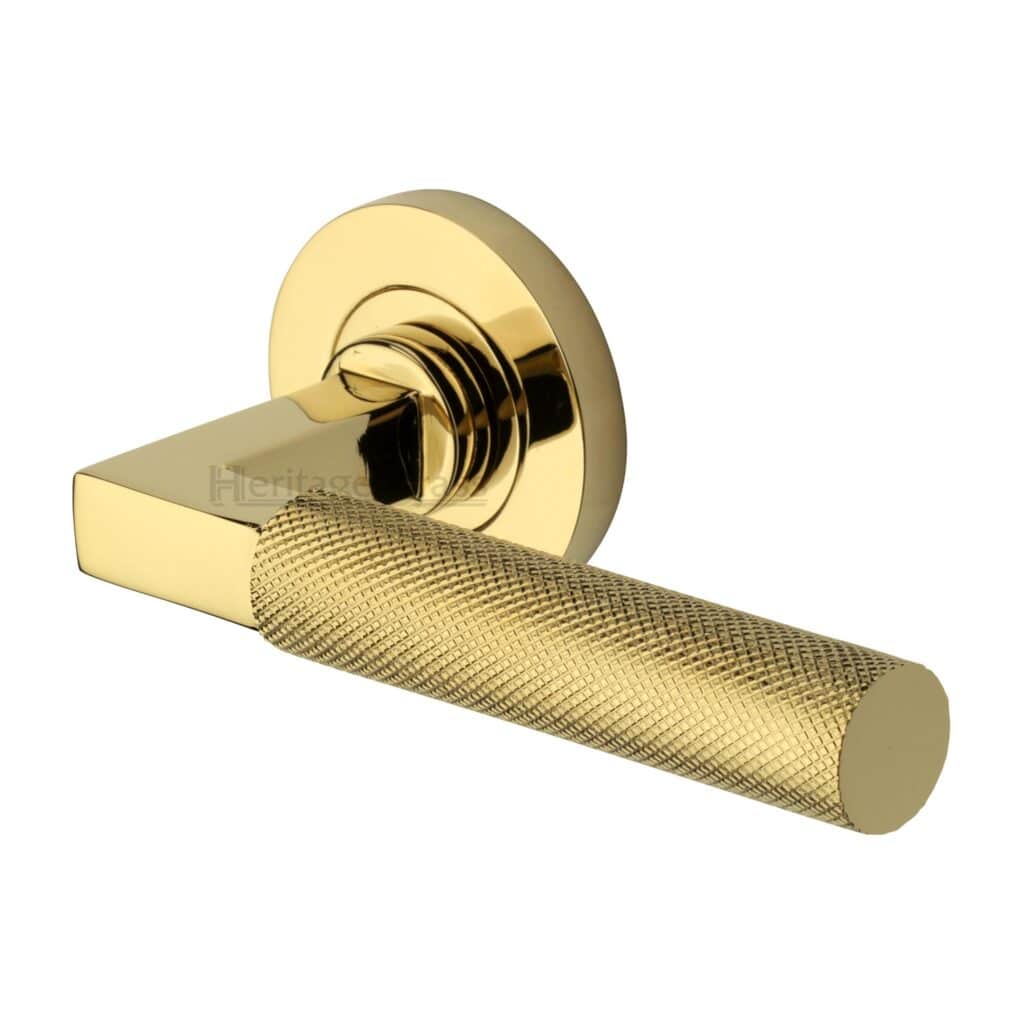 Sorrento Door Handle Lever Latch on Round Rose Aurora Design Satin Chrome Finish 1