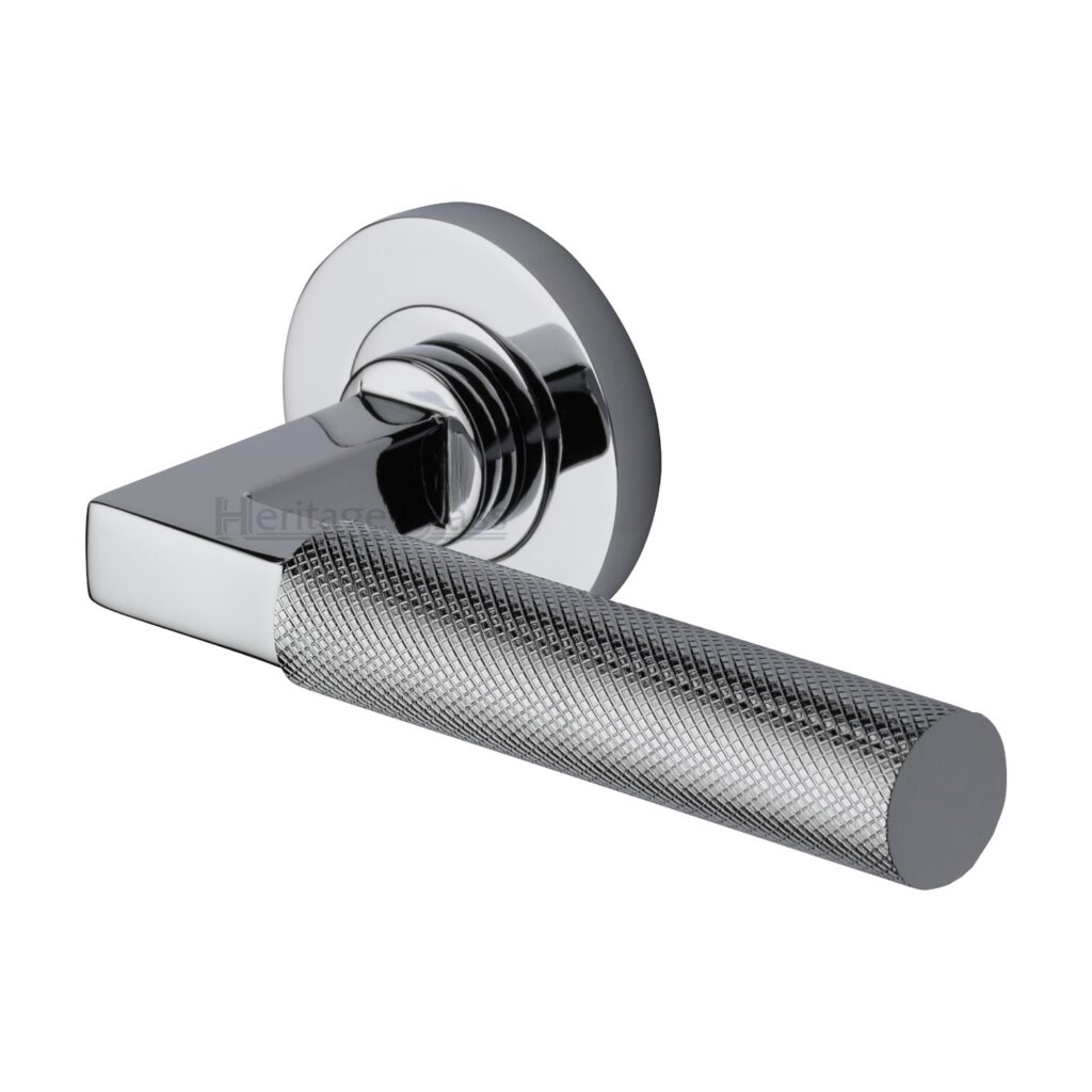 Sorrento Door Handle Lever Latch on Round Rose Aurora Design Satin Nickel Finish 1