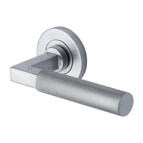 Sorrento Door Handle Lever Latch on Round Rose Diffuse Design Polished Chrome Finish 1