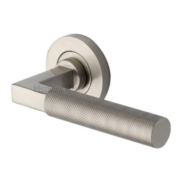 Sorrento Door Handle Lever Latch on Round Rose Diffuse Design Satin Chrome Finish 1