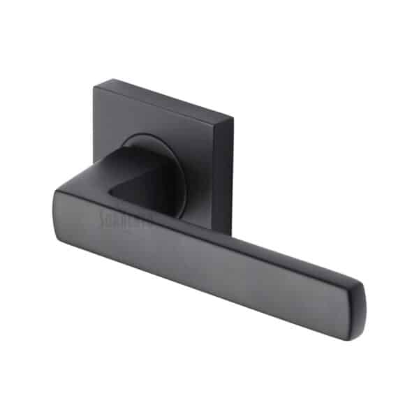 Heritage Brass Door Handle Lever Latch on Square Rose Delta Square Design Satin Brass Finish 1