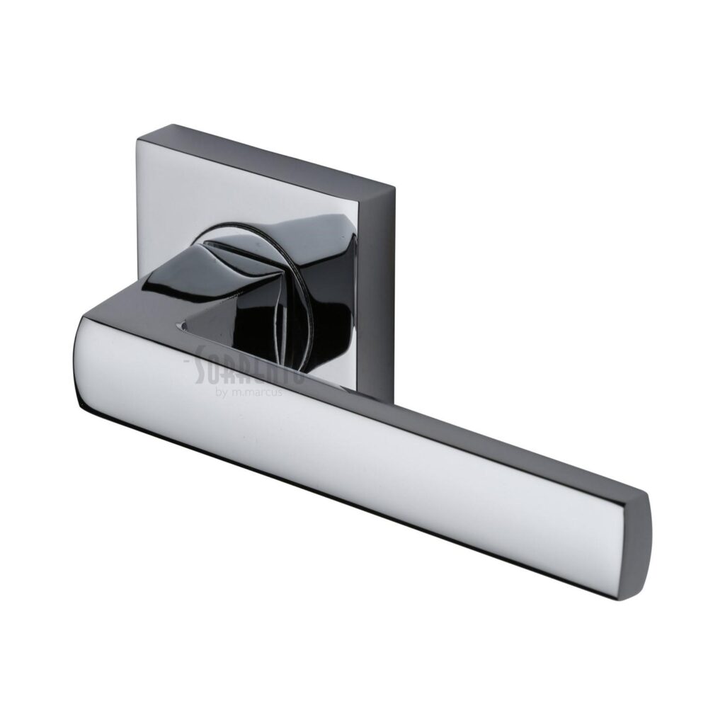 Heritage Brass Door Handle Lever Latch on Square Rose Delta Square Design Satin Chrome Finish 1