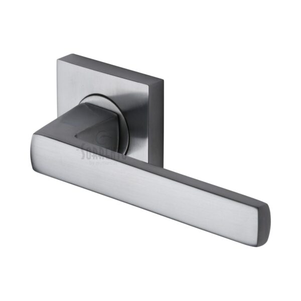 Heritage Brass Door Handle Lever Latch on Square Rose Delta Square Design Satin Nickel Finish 1