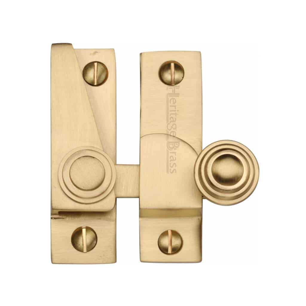 Heritage Brass Door Handle Lever Latch on Round Rose Lisboa Design Satin Brass Finish 1