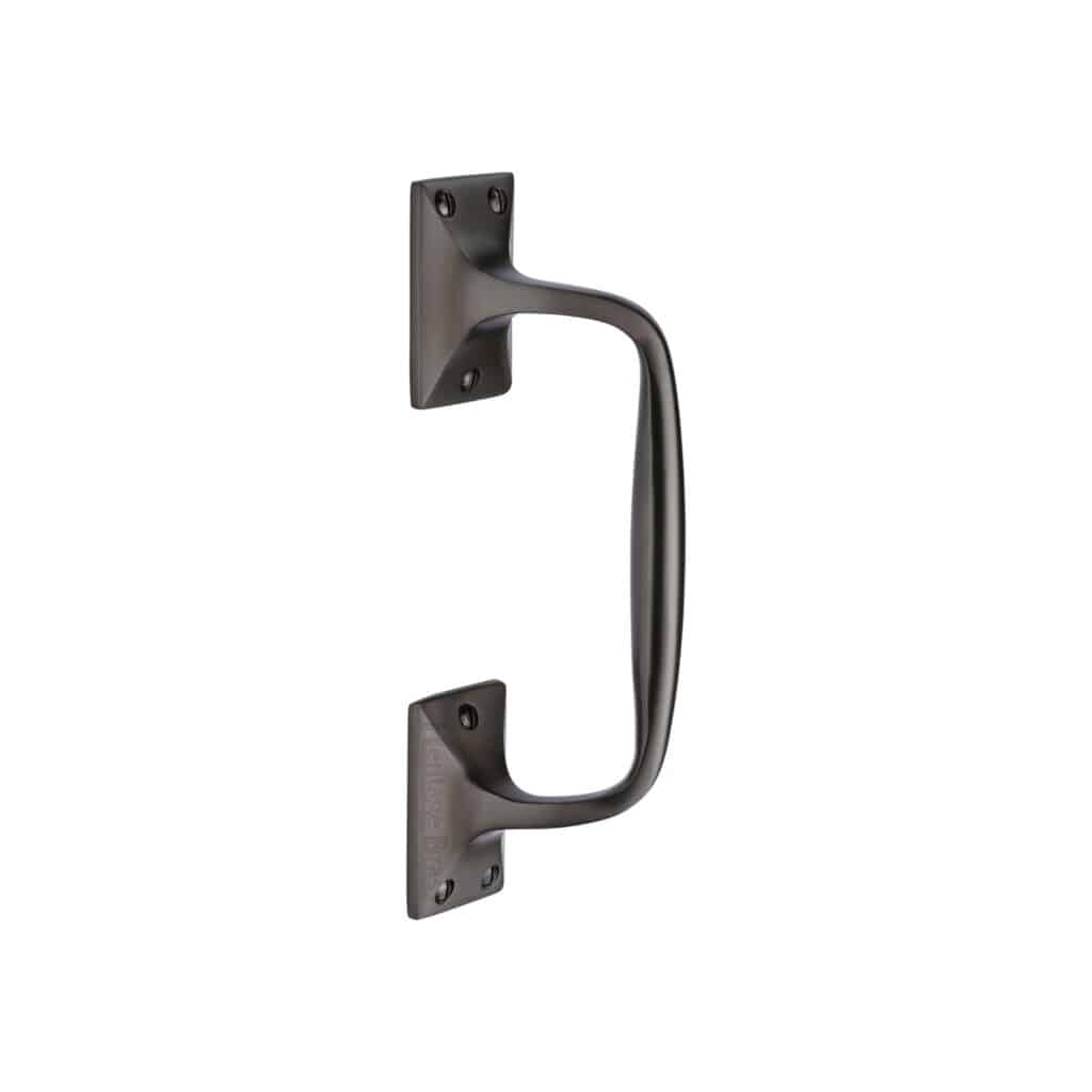 Heritage Brass Door Handle Lever Latch on Round Rose Bauhaus Mitre Design Matt Bronze Finish 1