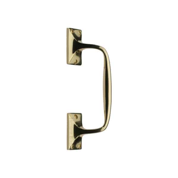 Heritage Brass Door Handle Lever Latch on Round Rose Bauhaus Mitre Design Polished Brass Finish 1