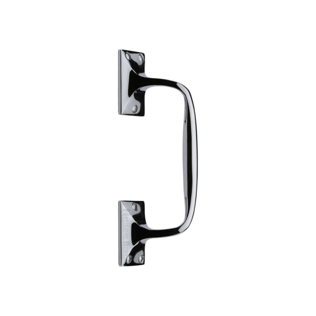 Heritage Brass Door Handle Lever Latch on Round Rose Bauhaus Mitre Design Polished Chrome Finish 1