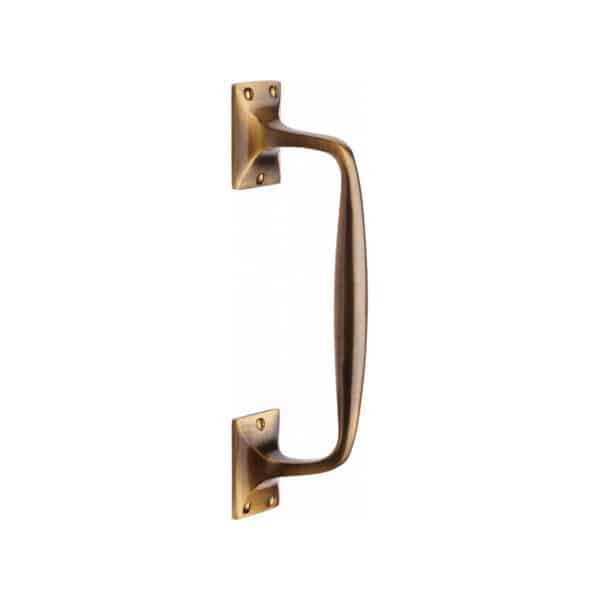 Heritage Brass Door Handle Lever Latch on Round Rose Bauhaus Mitre Knurled Design Antique Brass Finish 1