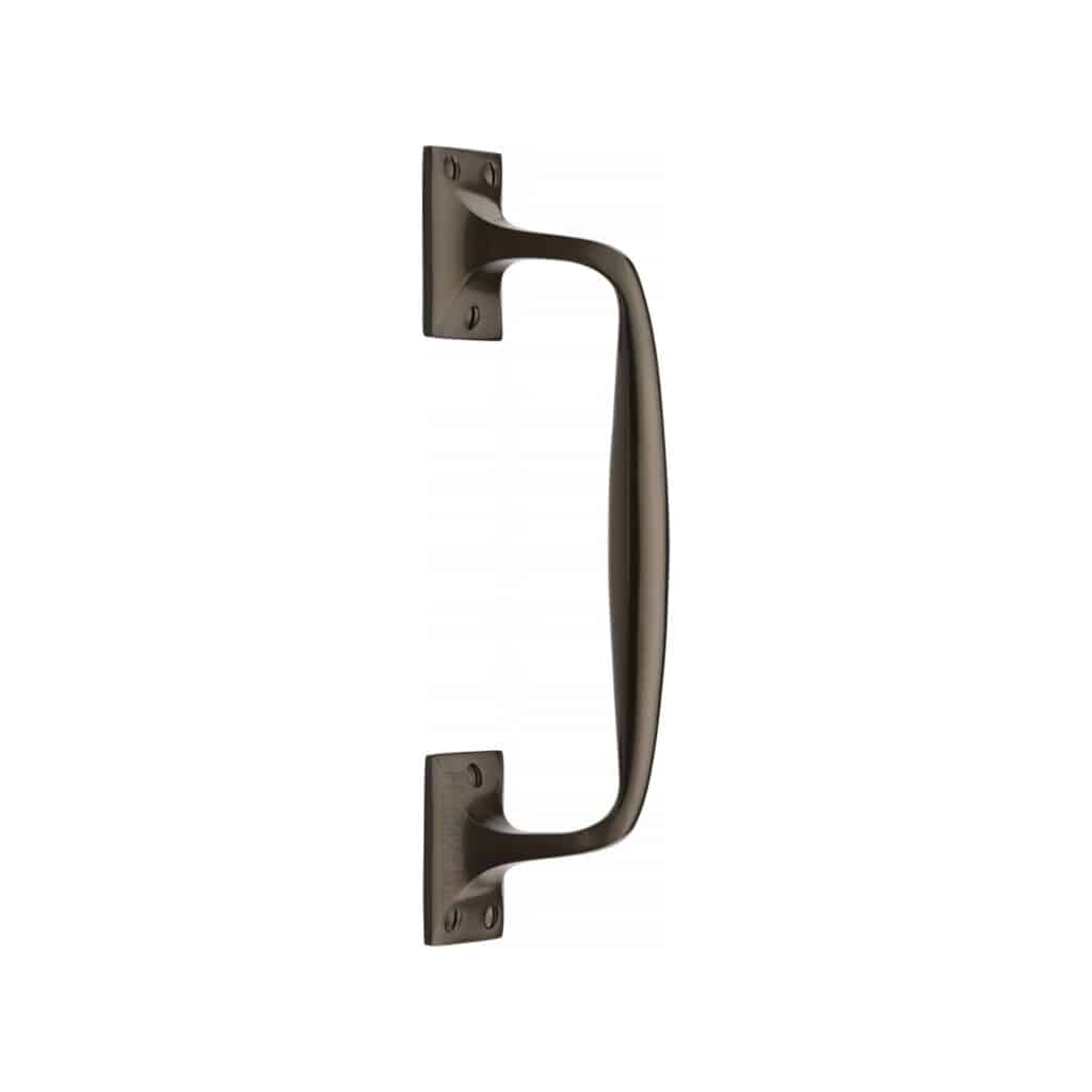 Heritage Brass Door Handle Lever Latch on Round Rose Bauhaus Mitre Knurled Design Matt Bronze Finish 1