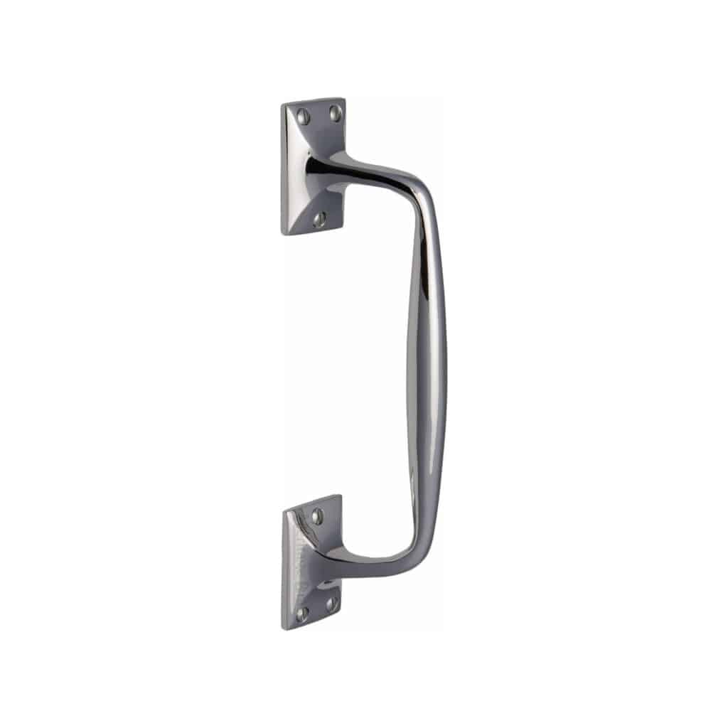 Heritage Brass Door Handle Lever Latch on Round Rose Bauhaus Mitre Knurled Design Polished Chrome Finish 1