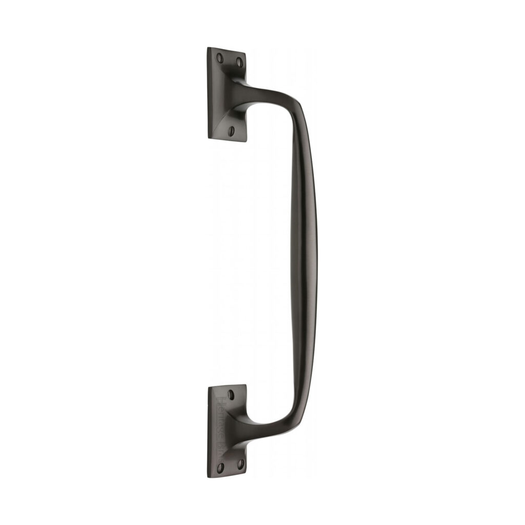 Heritage Brass Door Handle Lever Latch on Round Rose Bauhaus Mitre Reeded Design Matt Bronze Finish 1