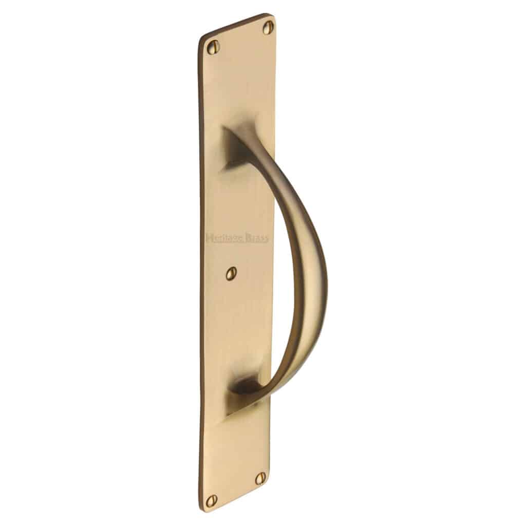 Heritage Brass Door Handle Lever Latch on Round Rose Admiralty Design Satin Brass Finish 1