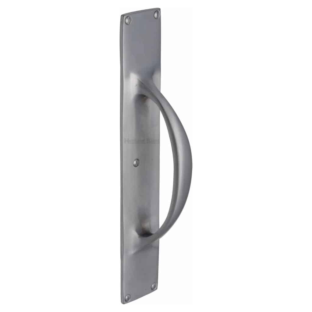 Heritage Brass Door Handle Lever Latch on Round Rose Admiralty Design Satin Chrome Finish 1