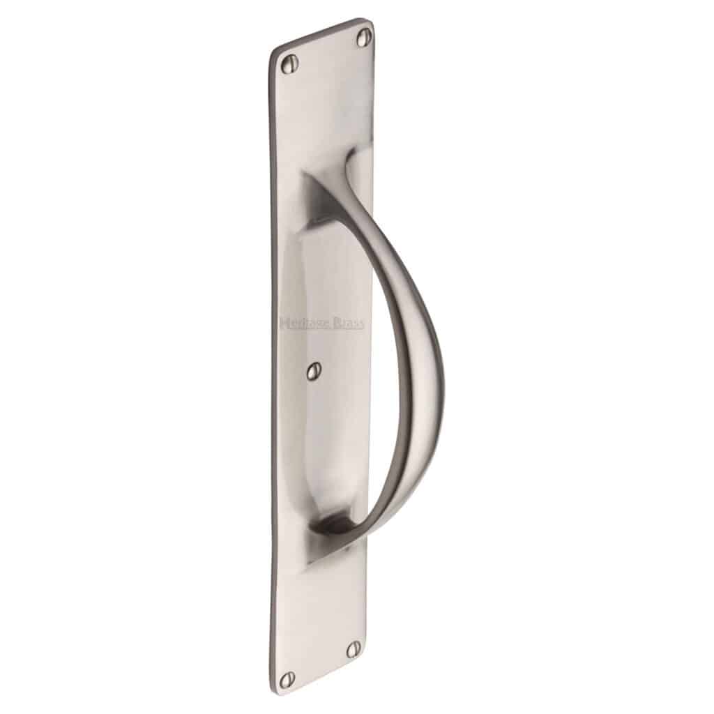 Heritage Brass Door Handle Lever Latch on Round Rose Admiralty Design Satin Nickel Finish 1