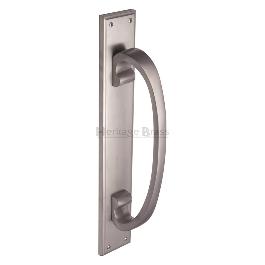 Heritage Brass Door Handle Lever Lock Meridian Design Satin Nickel Finish 1