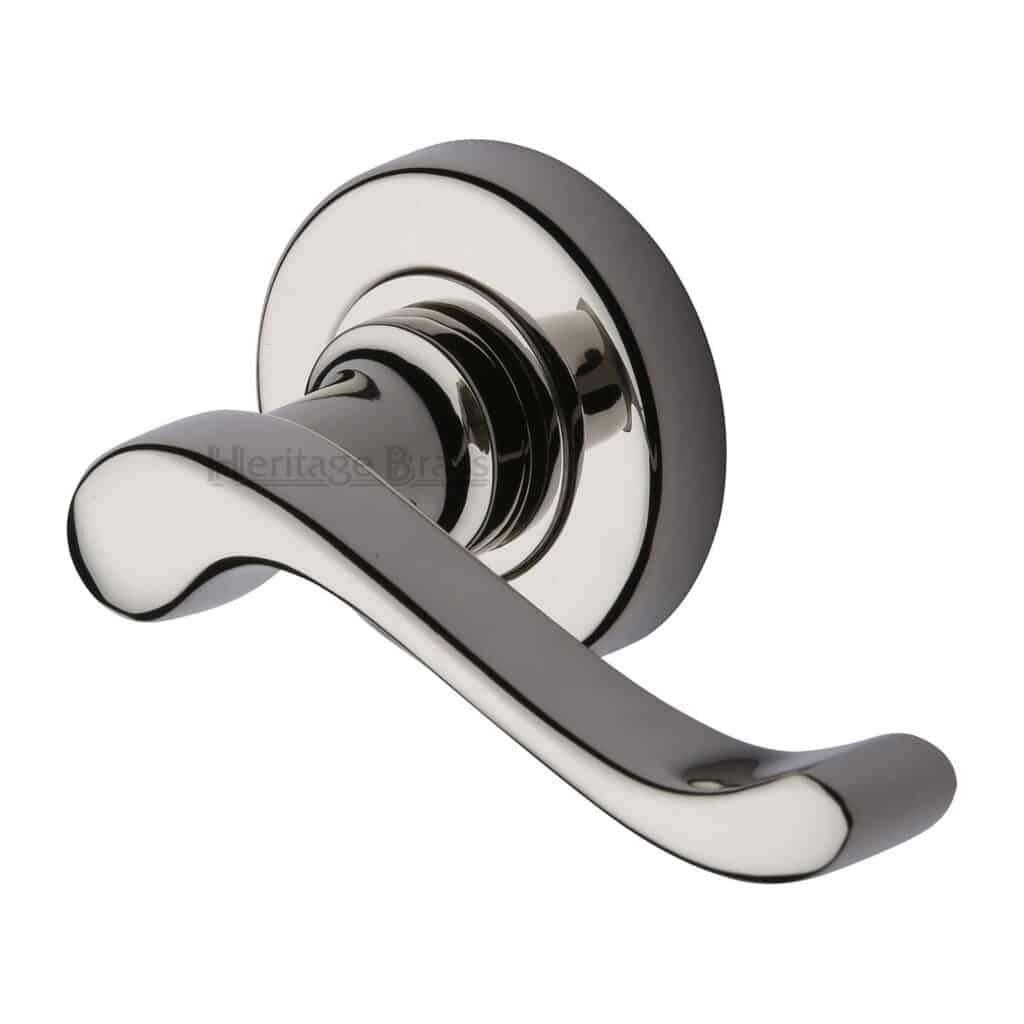 Heritage Brass Door Handle Lever on Rose Gio Design Polished Nickel Finish 1