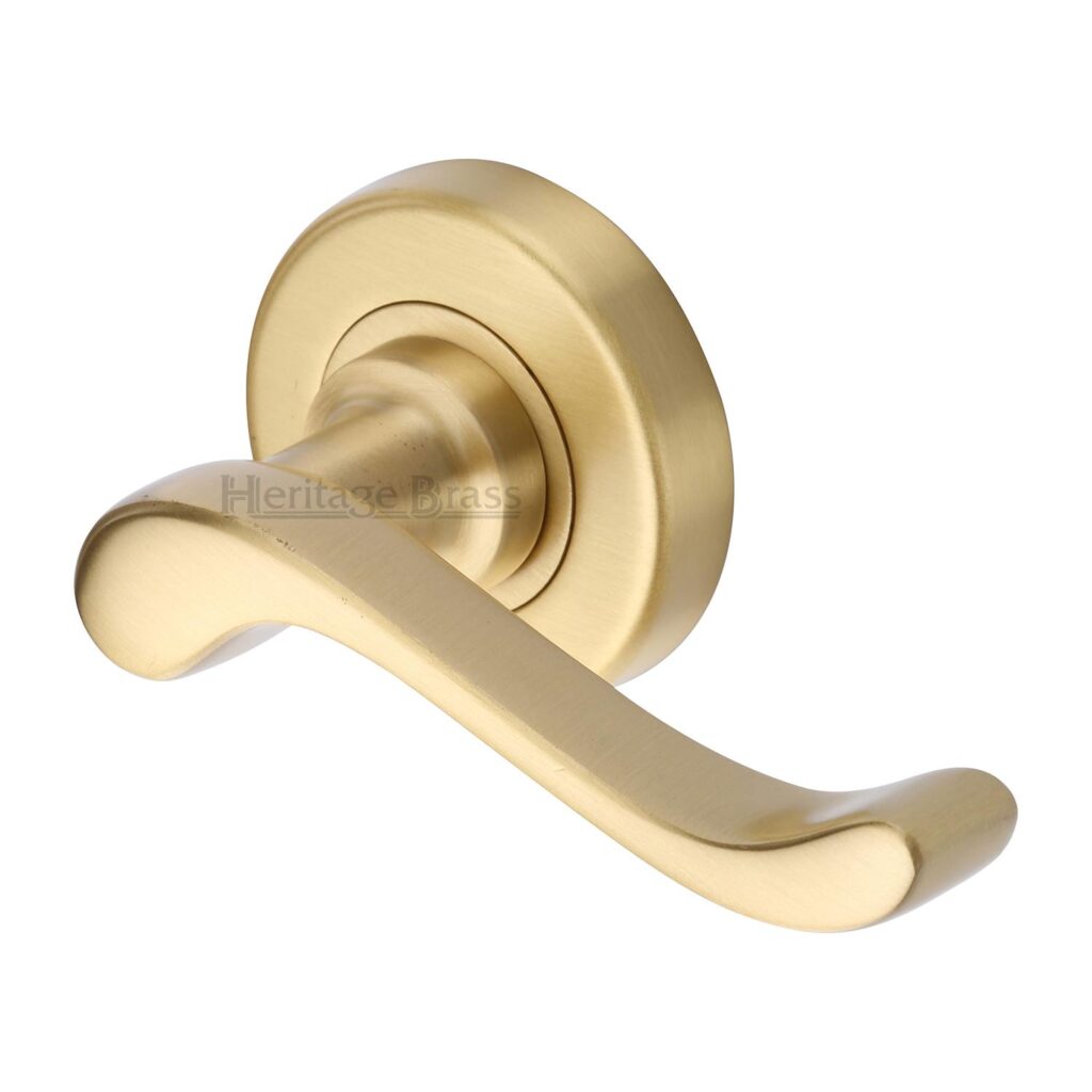 Heritage Brass Door Handle Lever on Rose Gio Design Satin Brass Finish 1