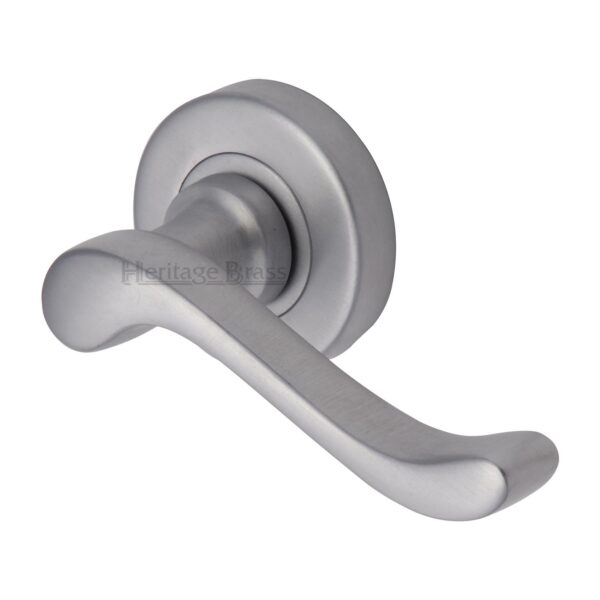 Heritage Brass Door Handle Lever on Rose Gio Design Satin Chrome Finish 1