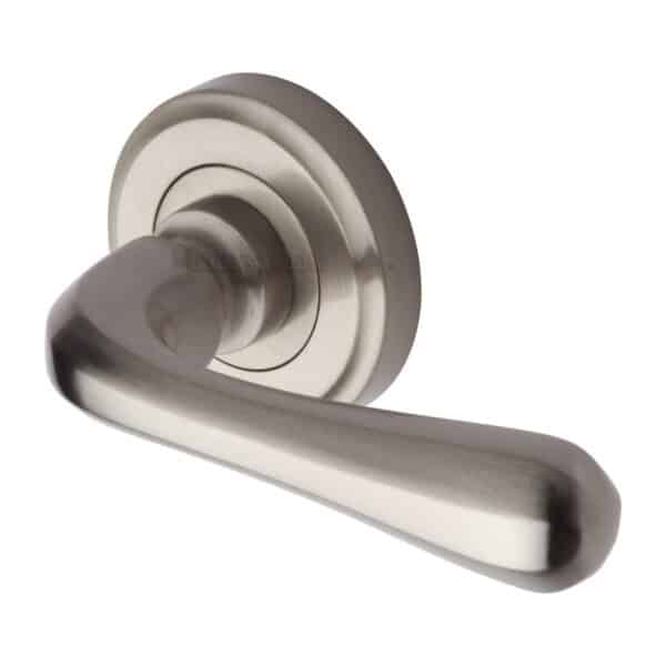 Heritage Brass Door Handle Lever Latch on Round Rose Julia Design Polished Nickel Finish 1