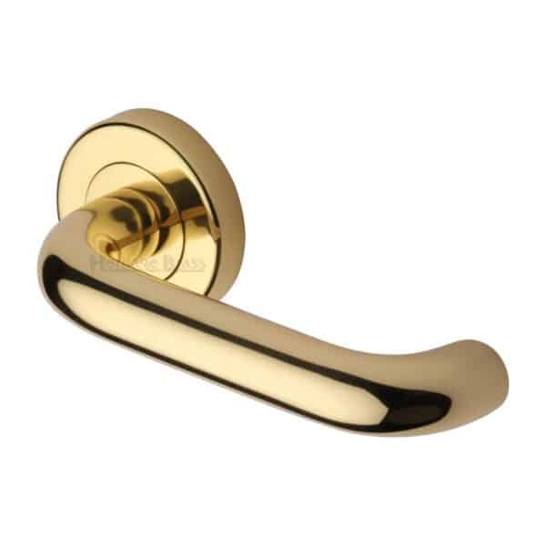 Heritage Brass Door Handle Lever Latch on Round Rose Julia Design Satin Chrome Finish 1