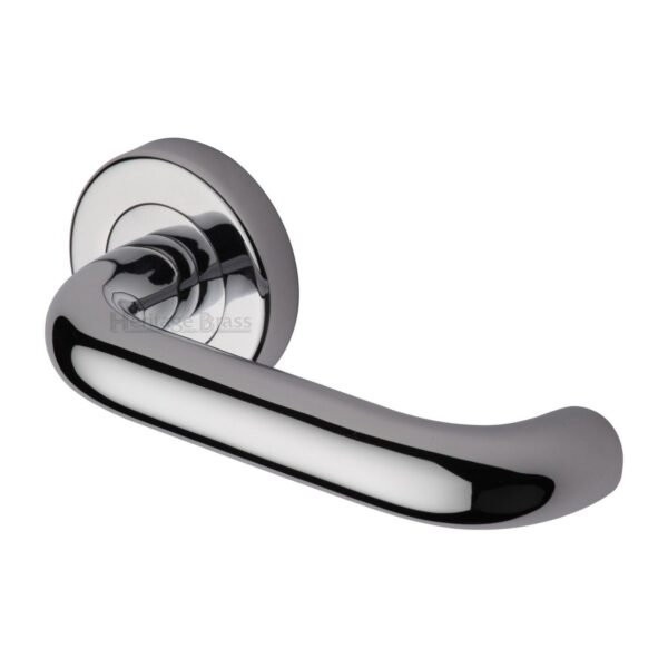 Heritage Brass Door Handle Lever Latch on Round Rose Julia Design Satin Nickel Finish 1