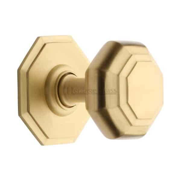 Heritage Brass Door Handle for Bathroom Edwardian Design Satin Brass Finish 1