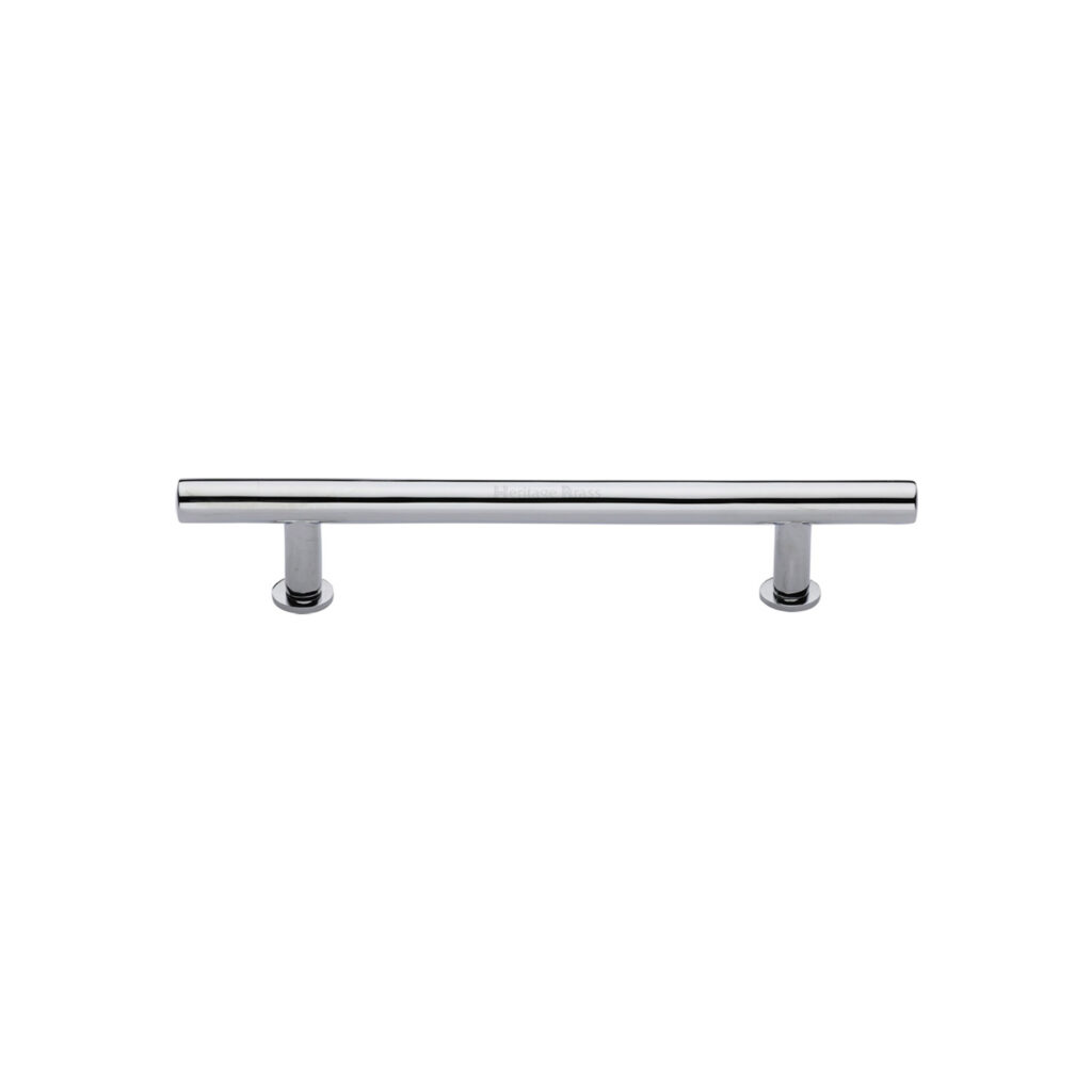 Heritage Brass Cabinet Pull T-Bar Design with 16mm Rose 128mm CTC Satin Chrome Finish 1