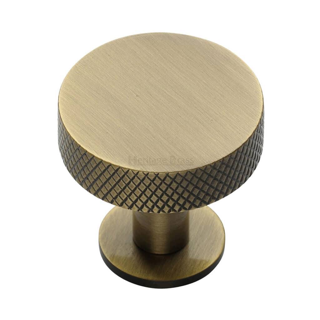 Heritage Brass Cabinet Knob Stepped Disc Design with Rose 32mm Satin Brass finish 1