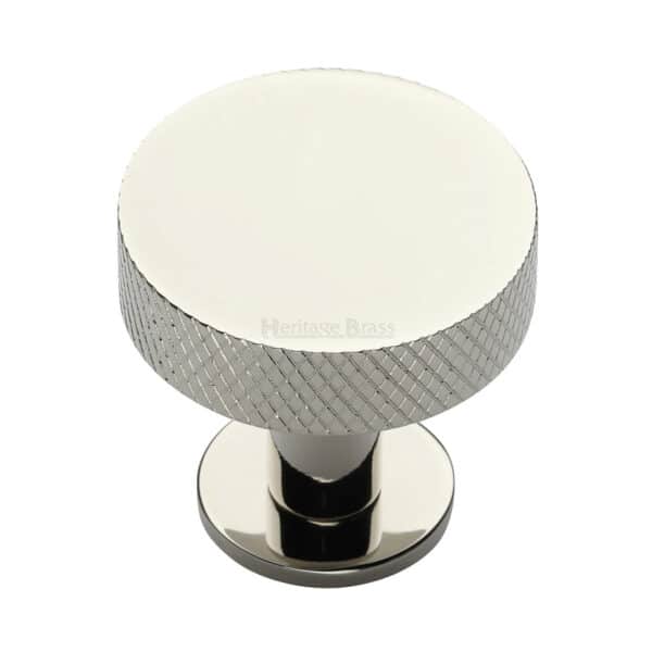 Heritage Brass Cabinet Knob Stepped Disc Design with Rose 38mm Polished Nickel finish 1