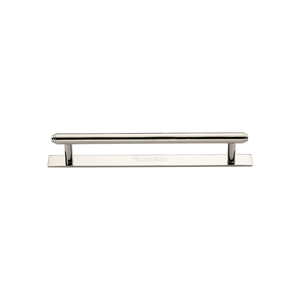 Heritage Brass Door Handle Lever Latch on Round Rose Pyramid Design Polished Chrome Finish 1