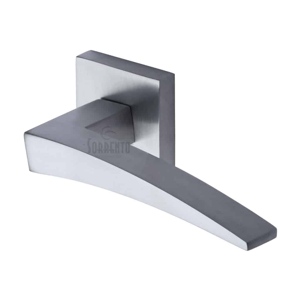 Sorrento Door Handle Lever Latch on Square Rose Valiant Design Satin Chrome Finish 1