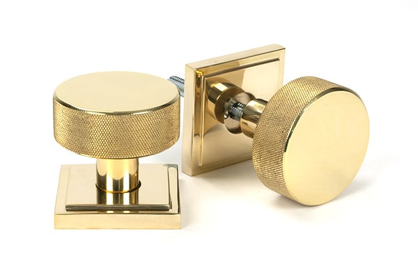 Polished Brass Brompton Mortice/Rim Knob Set (Square) 1