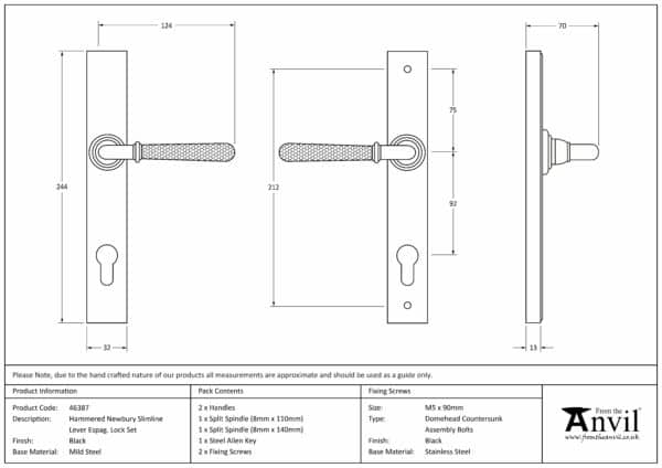 Black Hammered Newbury Slimline Espag. Lock Set 3