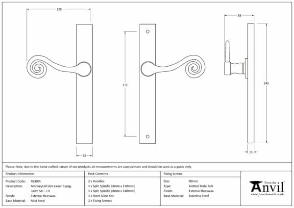 External Beeswax Monkeytail Slimline Lever Espag. Latch Set -LH 3