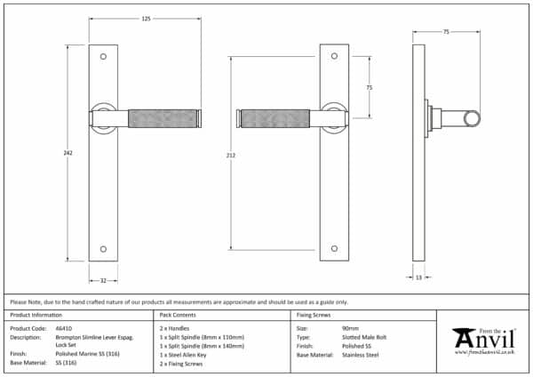 Polished Marine SS (316) Brompton Slimline Lever Espag. Latch Set 2