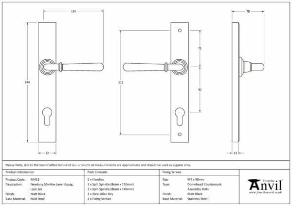 Matt Black Newbury Slimline Lever Espag. Lock Set 3