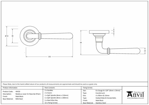 Matt Black Newbury Lever on Rose Set (Plain) 3