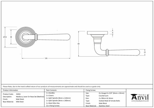 Matt Black Newbury Lever on Rose Set (Beehive) 3