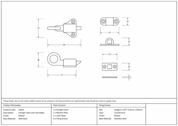 Pewter Fanlight Catch with two Keeps 2