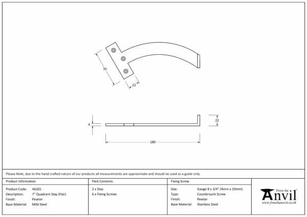 Pewter 7" Quadrant Stay (Pair) 3