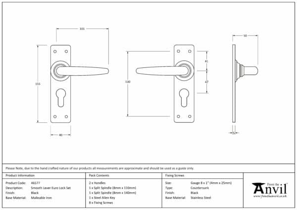 Black Smooth Lever Euro Lock Set 3