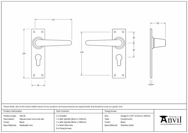 Black Deluxe Lever Euro Lock Set 3