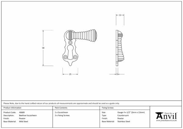 Pewter Beehive Escutcheon 3