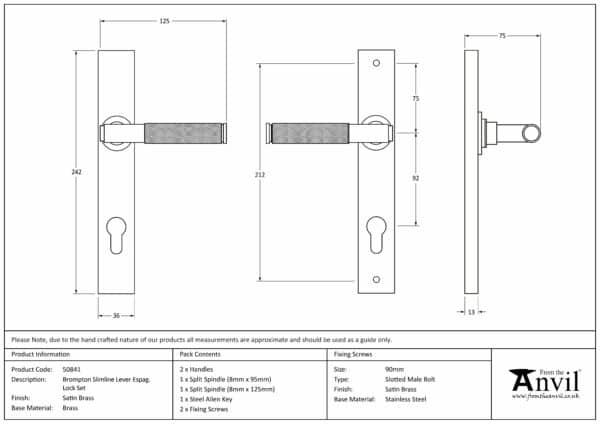 Satin Brass Brompton Slimline Lever Espag. Lock Set 3