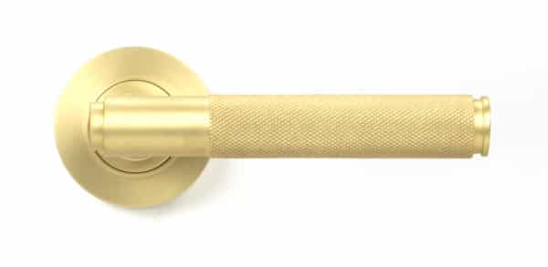 Satin Brass Brompton Lever on Rose Set (Plain) 2