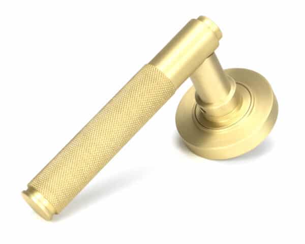 Satin Brass Brompton Lever on Rose Set (Plain) 1